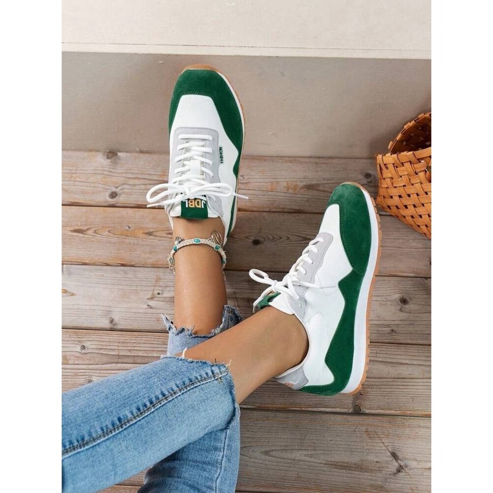 Green Stripe Sneakers Women's Thick Bottom Casual Shoes Size 42 / 11 Sports Shoe